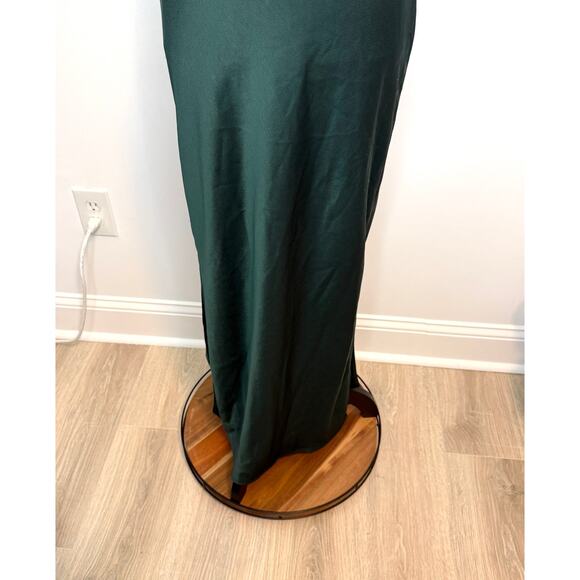 BHLDN Cali Satin Cowl Neck Midi Slip Dress In Emerald Green Size 6 - Picture 5 of 15